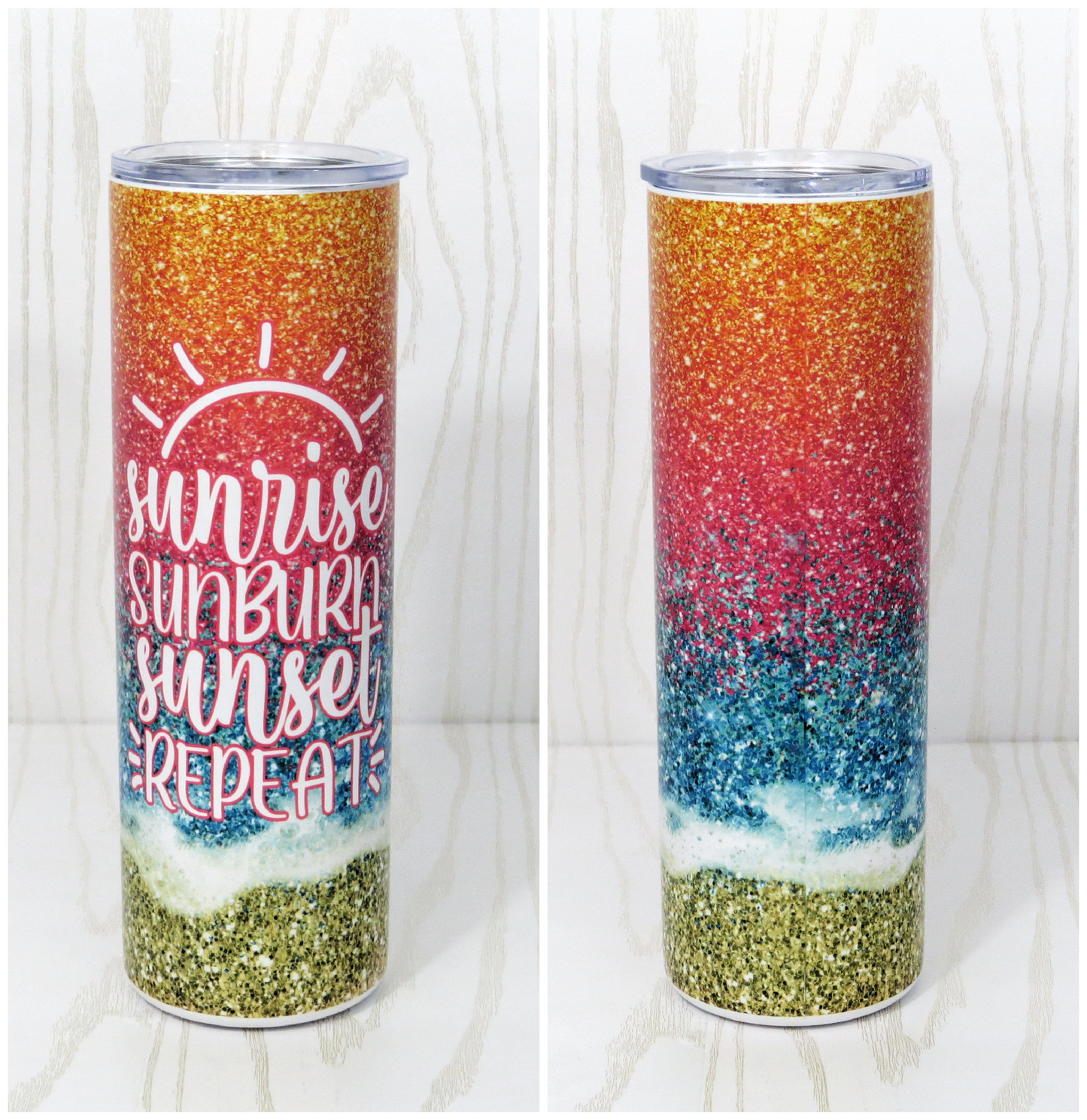 Sunrise Sunburn Sunset Repeat Ombre Sand Beach Waves 20 Oz Tumbler - Girls Weekend Trip Stainless Steel Double Walled Insulated Cup