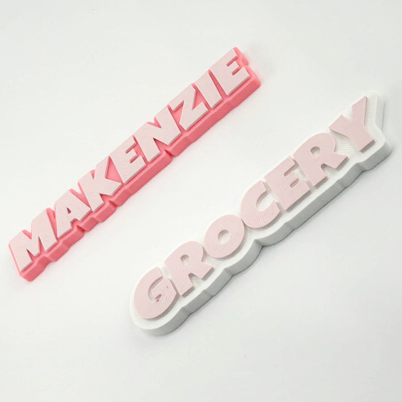 Personalized 3D Printed Name Magnet for Fridge Locker or Classroom Decor - flat lay showing multiple pieces