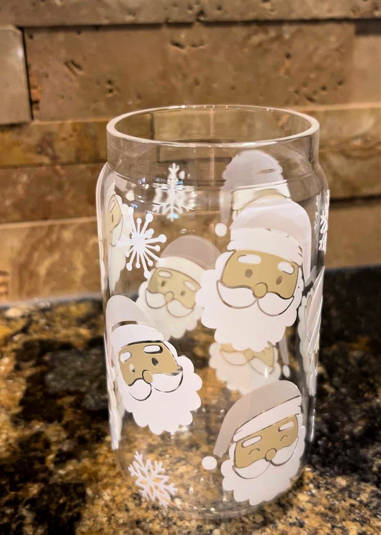 16 oz Color Changing Christmas Santa Glass Cup with Bamboo Lid - Pint Beer Glass - Color Changing Vinyl Cup - Gift