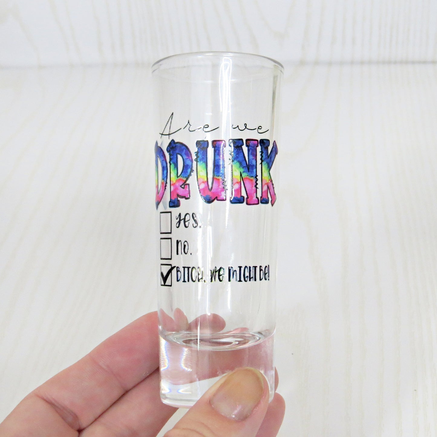 Are We Drunk We Might Be Shot Glass - Funny Drinking Gift for Adult Women Men - Hilarious Inappropriate Friends - 2 Ounce