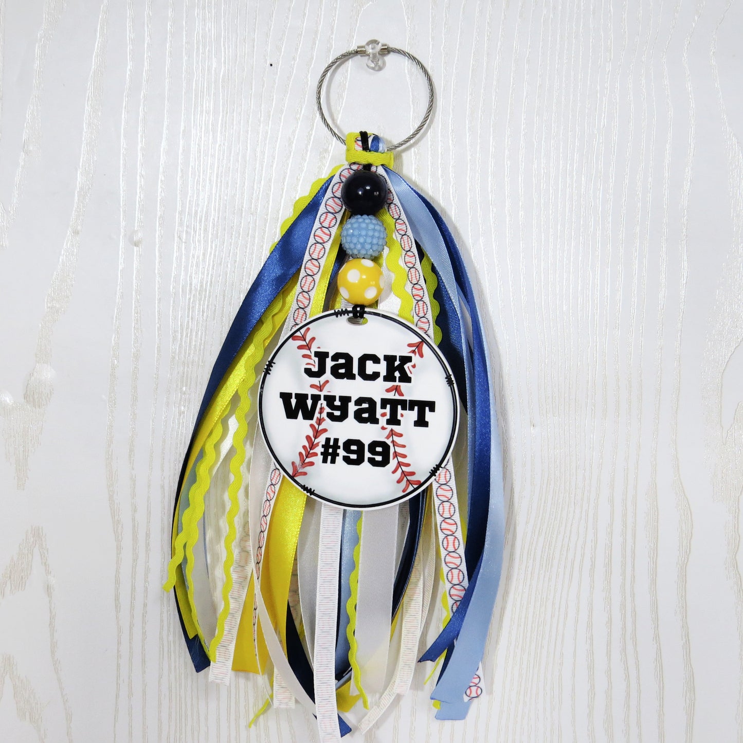 Personalized Ribbon Baseball Bag Tag with Name for Mom Backpack Sports Bag - Custom Kids Acrylic ID - Game Day Gift