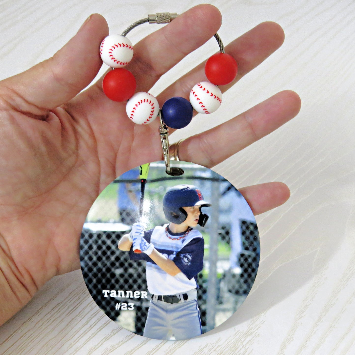 Personalized Baseball Mom Bag Tag with Name for Purse Backpack Sports Bag - Custom Kids Picture Acrylic ID