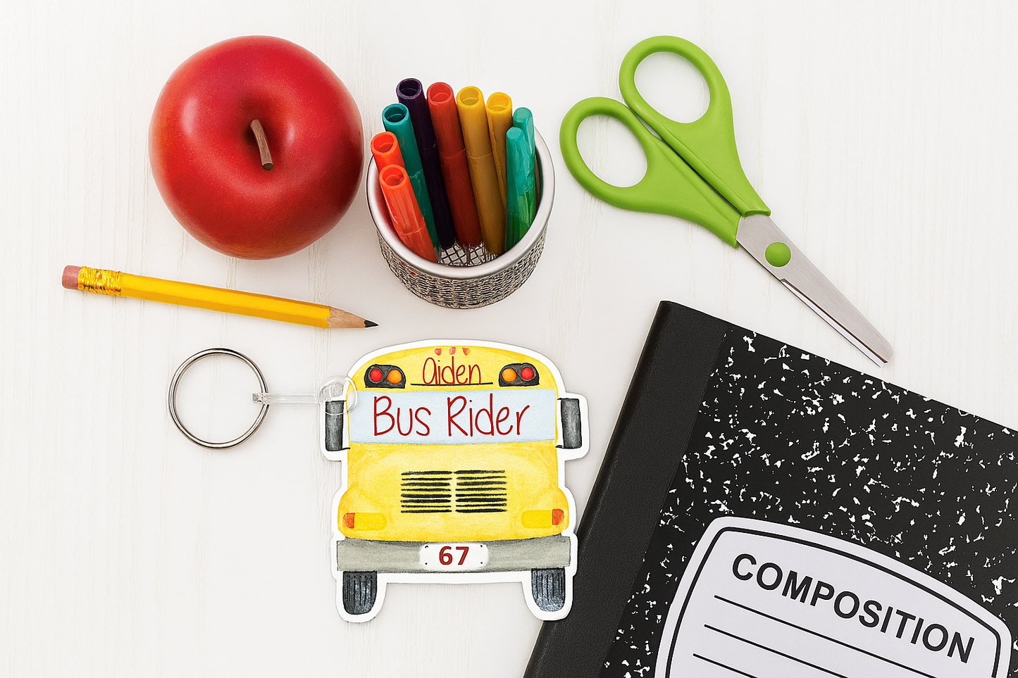 Custom Bus Rider Backpack Tag for Kids – Personalized School Keychain