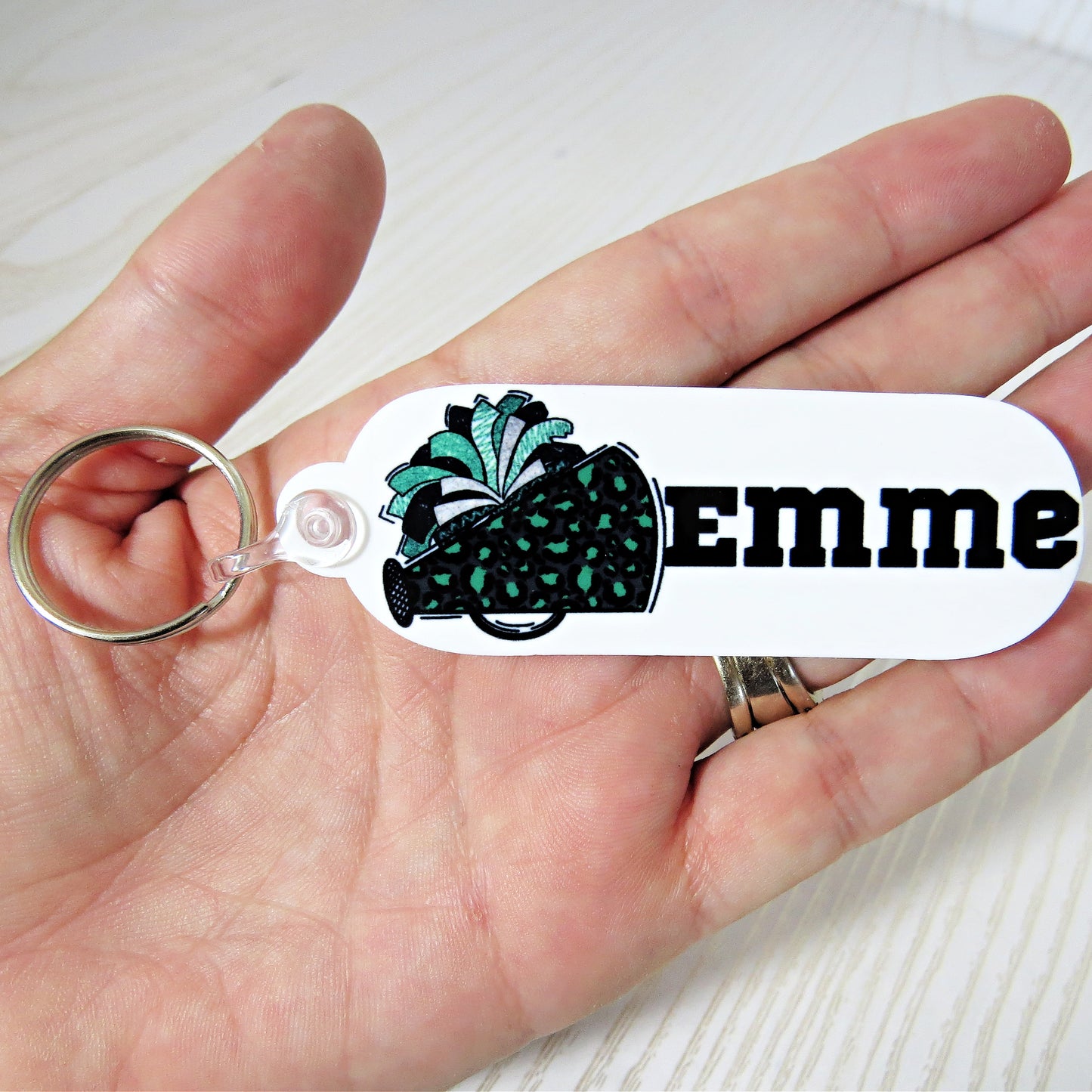 Personalized Cheerleader Keychain – Custom Name Megaphone Bag Tag