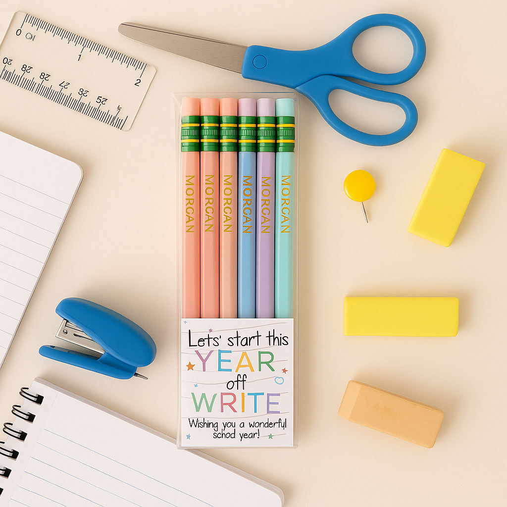 Custom Personalized Pencils Set – Let's Start the Year off Write! Pastel #2 Pencils with Name – Laser Foil Stamped – Teacher Gift, Back to School Supplies, Kids, Students, or Personal Use