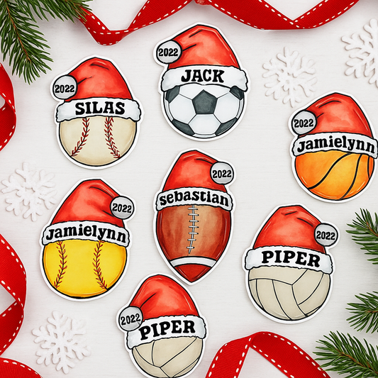 custom-sports-christmas-ornament-collection-personalized-santa-hat-design-baseball-soccer-basketball-softball-football-volleyball