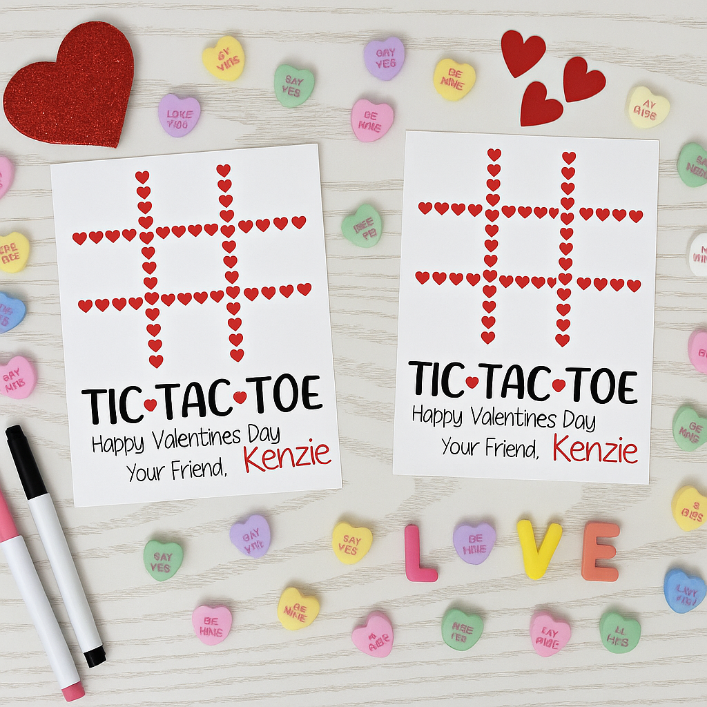 Valentine Tic-Tac-Toe Cards – Classroom Exchange Game with Heart Grid