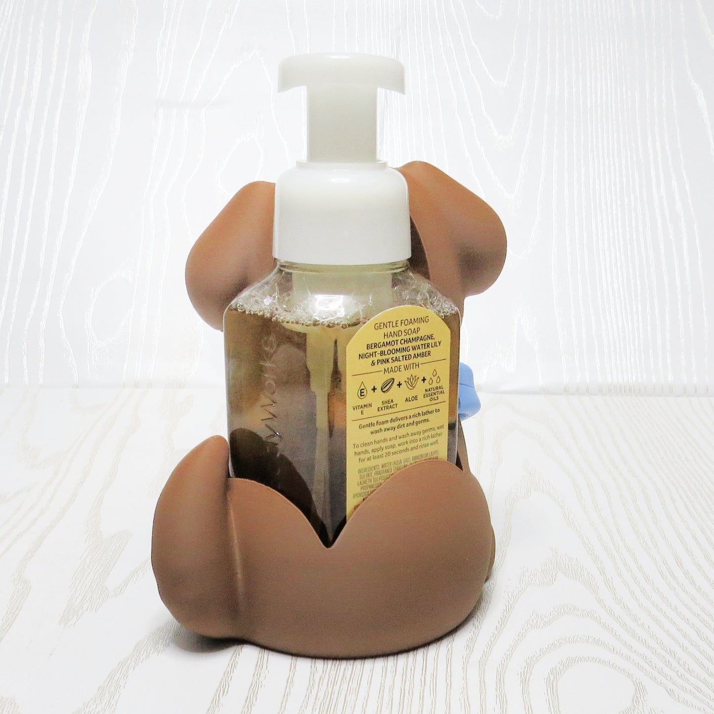 Dog Foaming Soap Bottle Holder – Cute 3D Printed Brown Puppy with Blue Bandana – Bath and Body Works Foaming Soap Dispenser Stand – Pet Lover Bathroom Kitchen Counter Decor – Dog Owner Gift
