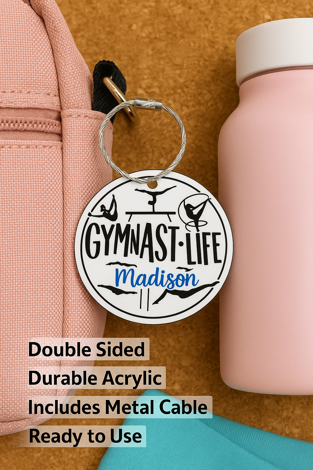 Personalized Gymnastics Bag Tag with Name – Custom Gymnast Keychain for Girls