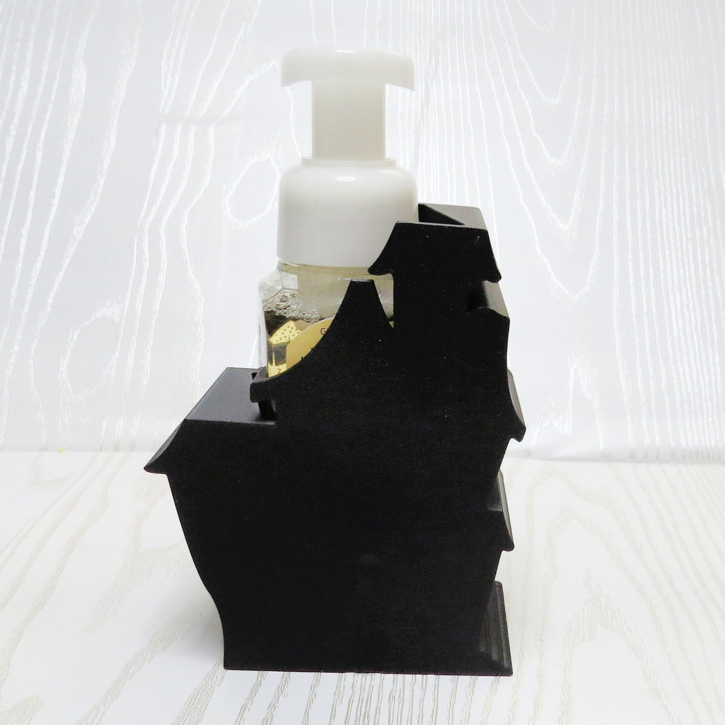 Haunted House Foaming Soap Bottle Holder β Cute 3D Printed Black Halloween Haunted House with Ghosts and Green Windows β Bath and Body Works Foaming Soap Dispenser Stand β Spooky Seasonal Bathroom Kitchen Counter Decor β Halloween Gift