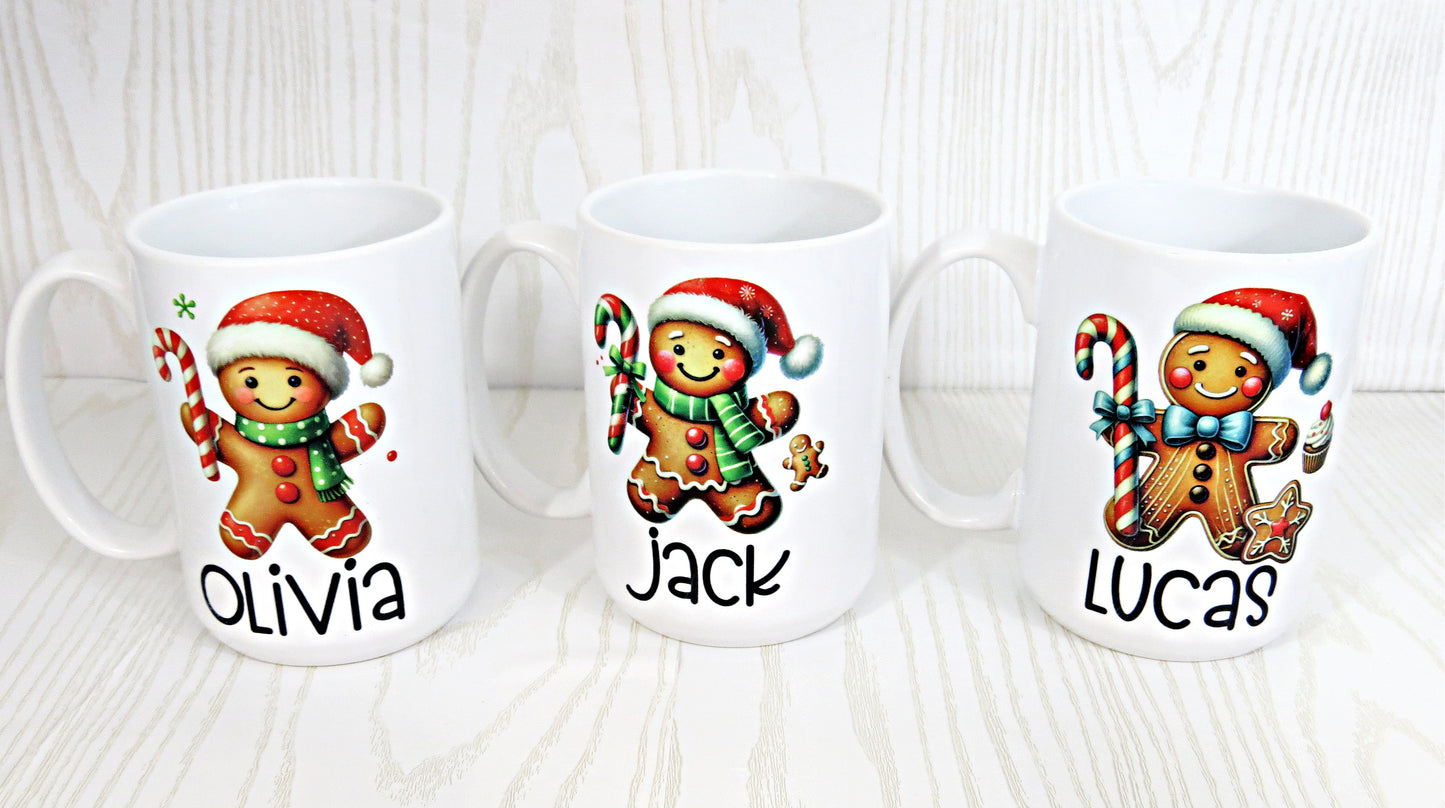 Custom Gingerbread Christmas Mug – Personalized 15 oz Holiday Cocoa Cup