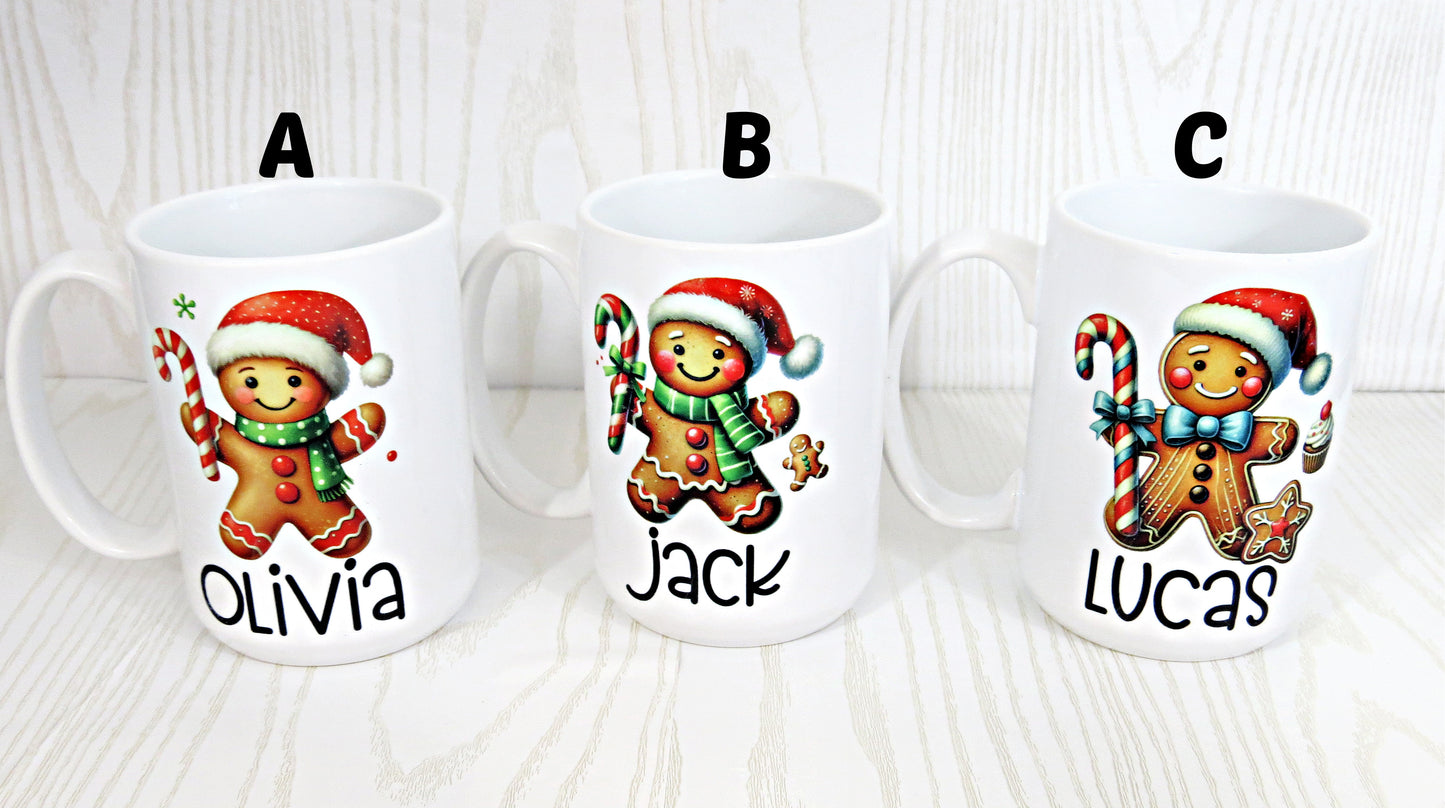 Custom Gingerbread Christmas Mug – Personalized 15 oz Holiday Cocoa Cup