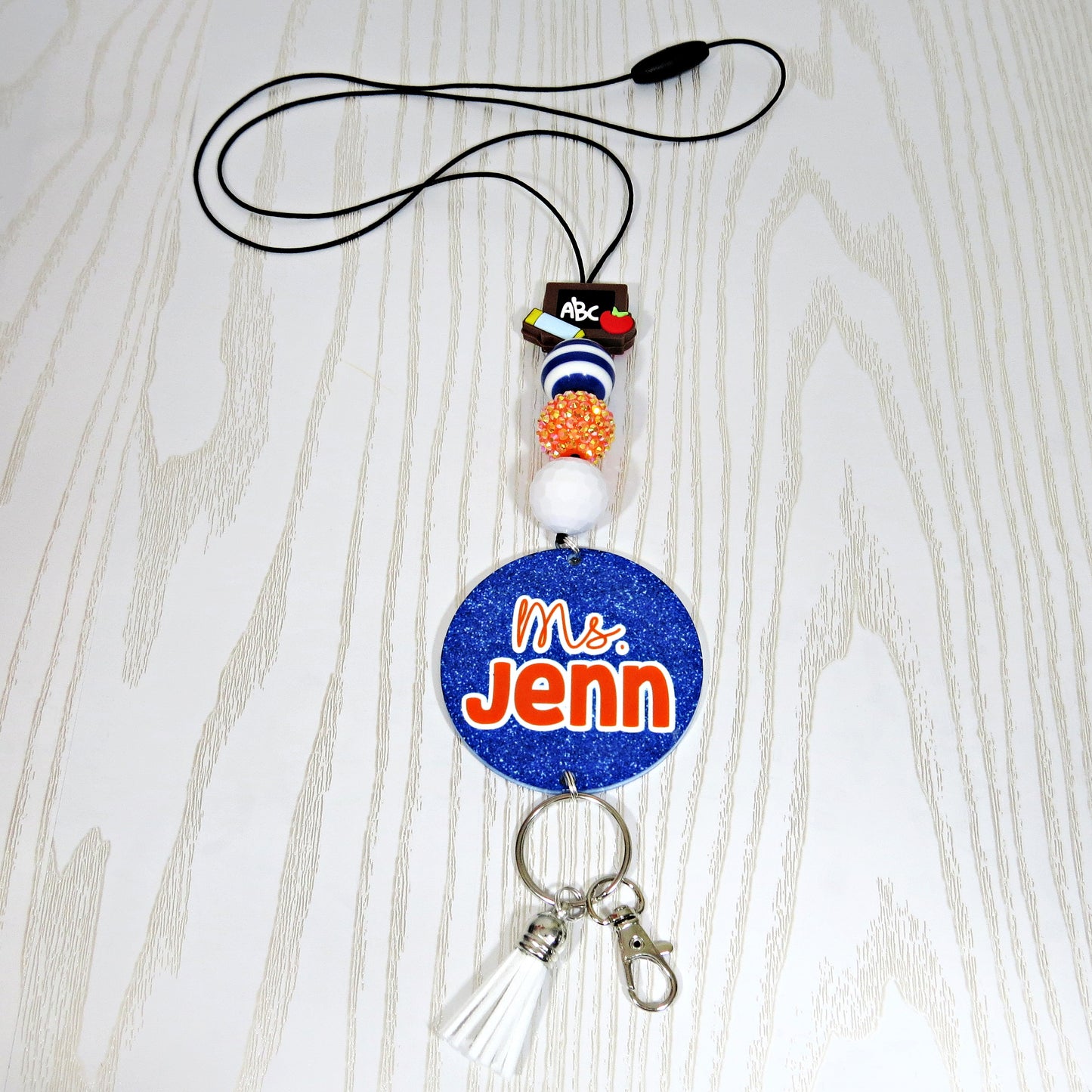 Kenzie's Boutique Handmade Personalized Olentangy Orange Lanyard - Stylish Cute Beaded Design - Breakaway Clasp for ID Badges and Keys - Gift- School