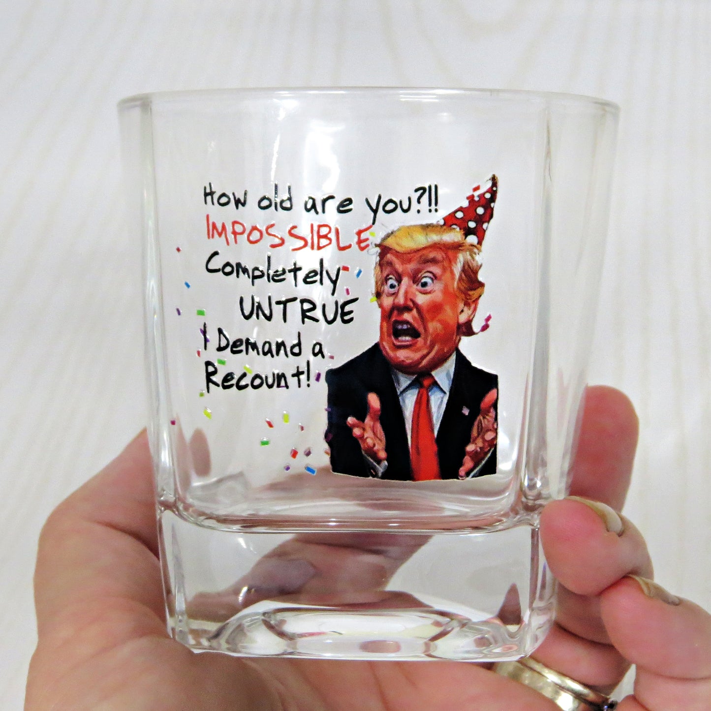 Trump Birthday Recount Whiskey Glass - Funny Humorous Celebration Gag Gift for Men Women, 8 oz