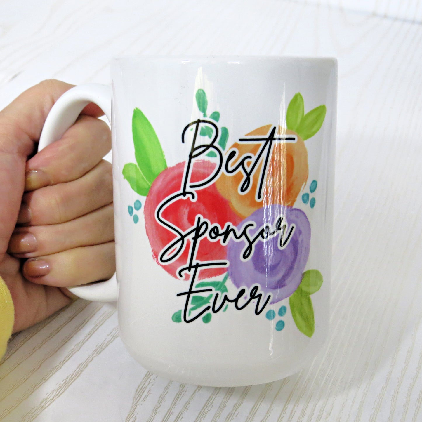 Best Sponsor Ever 15 Oz Coffee Mug - Catholic Christian Church Gift - Thank You Floral Coffee Cup