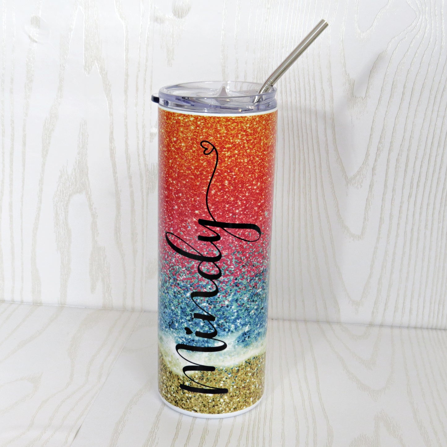Beach Tumbler Ombre Waves Personalized With Name - 20oz Stainless Steel - Custom Bridesmaid Gifts - Girls Weekend Travel Cup Gift