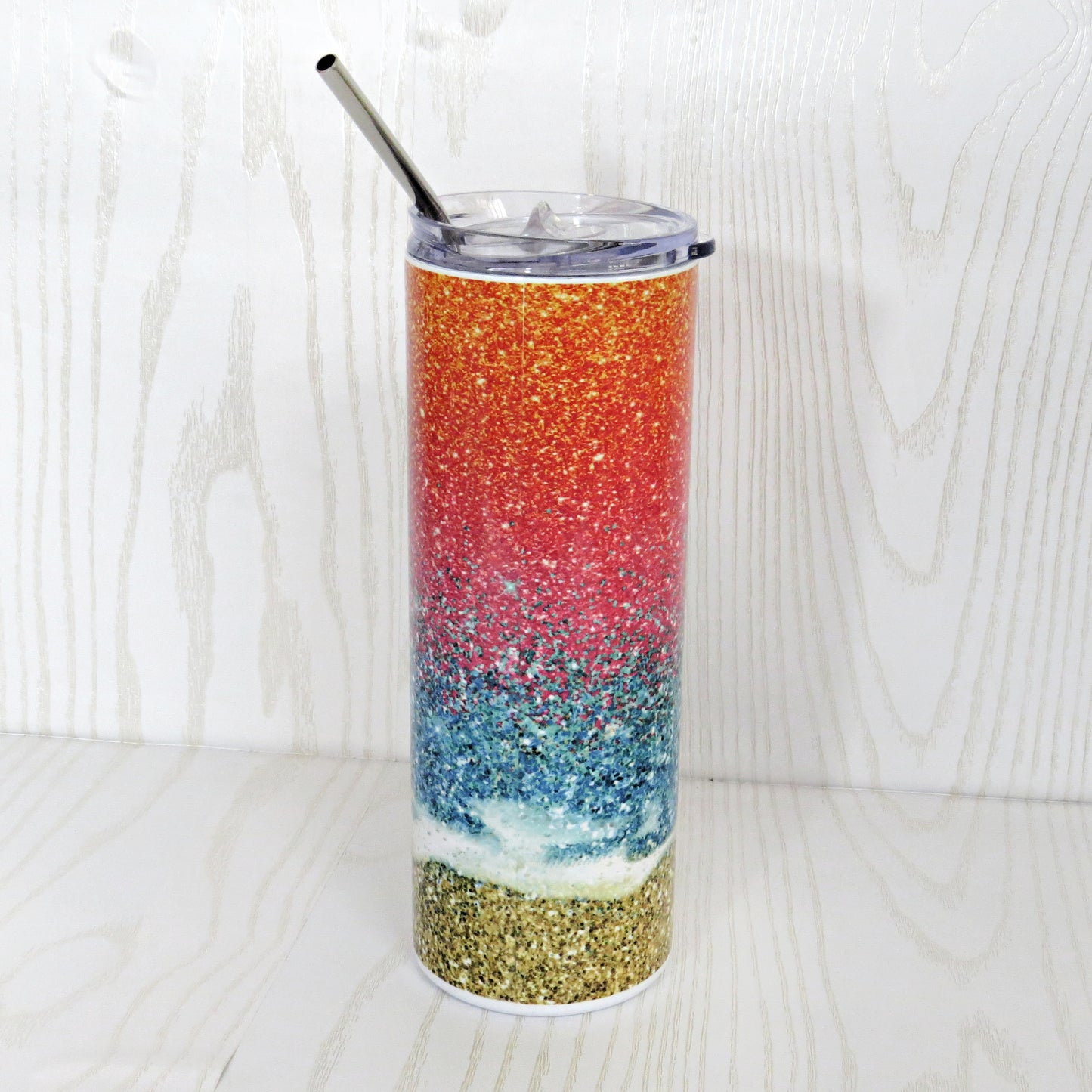 Beach Tumbler Ombre Waves Personalized With Name - 20oz Stainless Steel - Custom Bridesmaid Gifts - Girls Weekend Travel Cup Gift