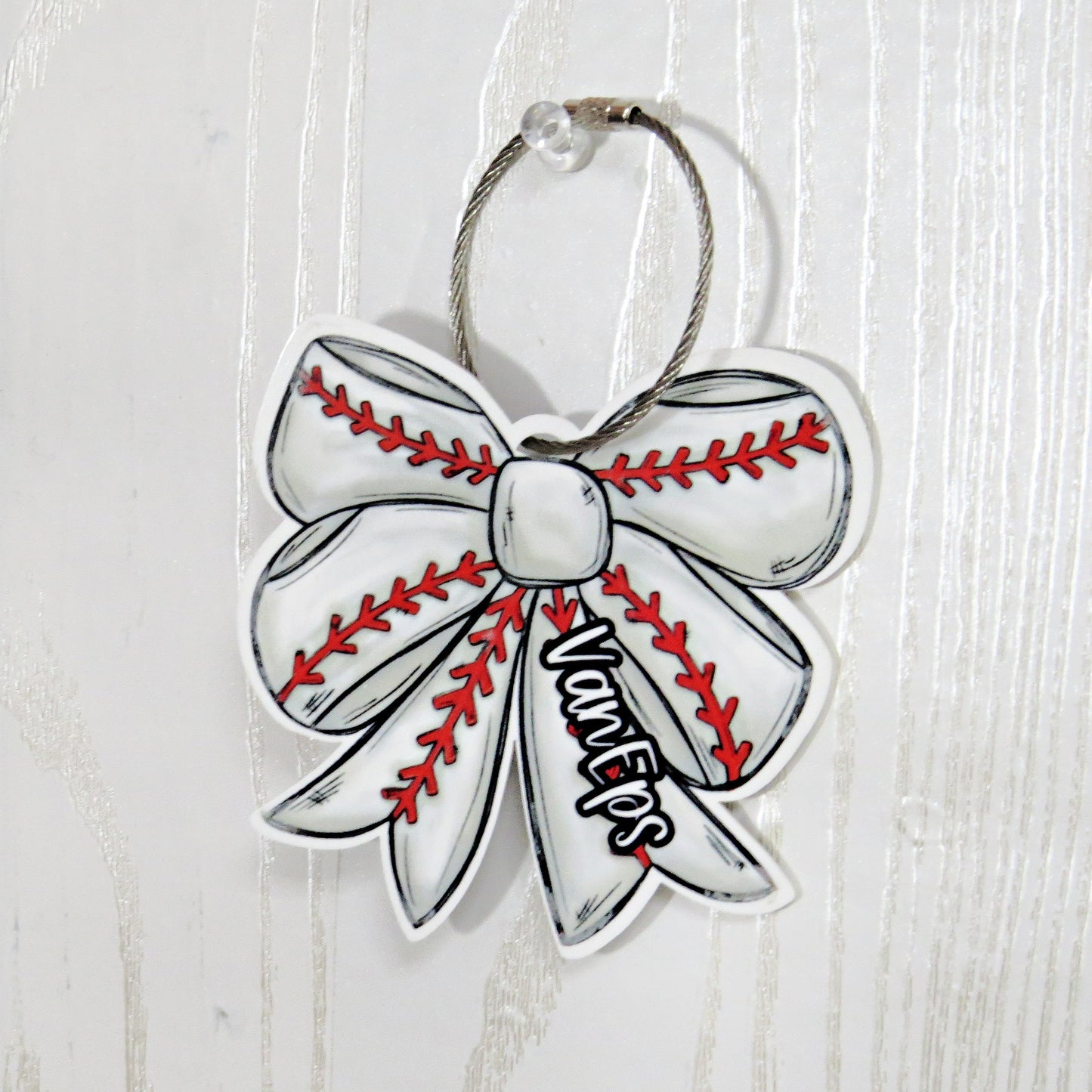 Personalized Baseball Bow Bag Tag with Name for Backpack Sports Bag - Custom Kids Acrylic ID