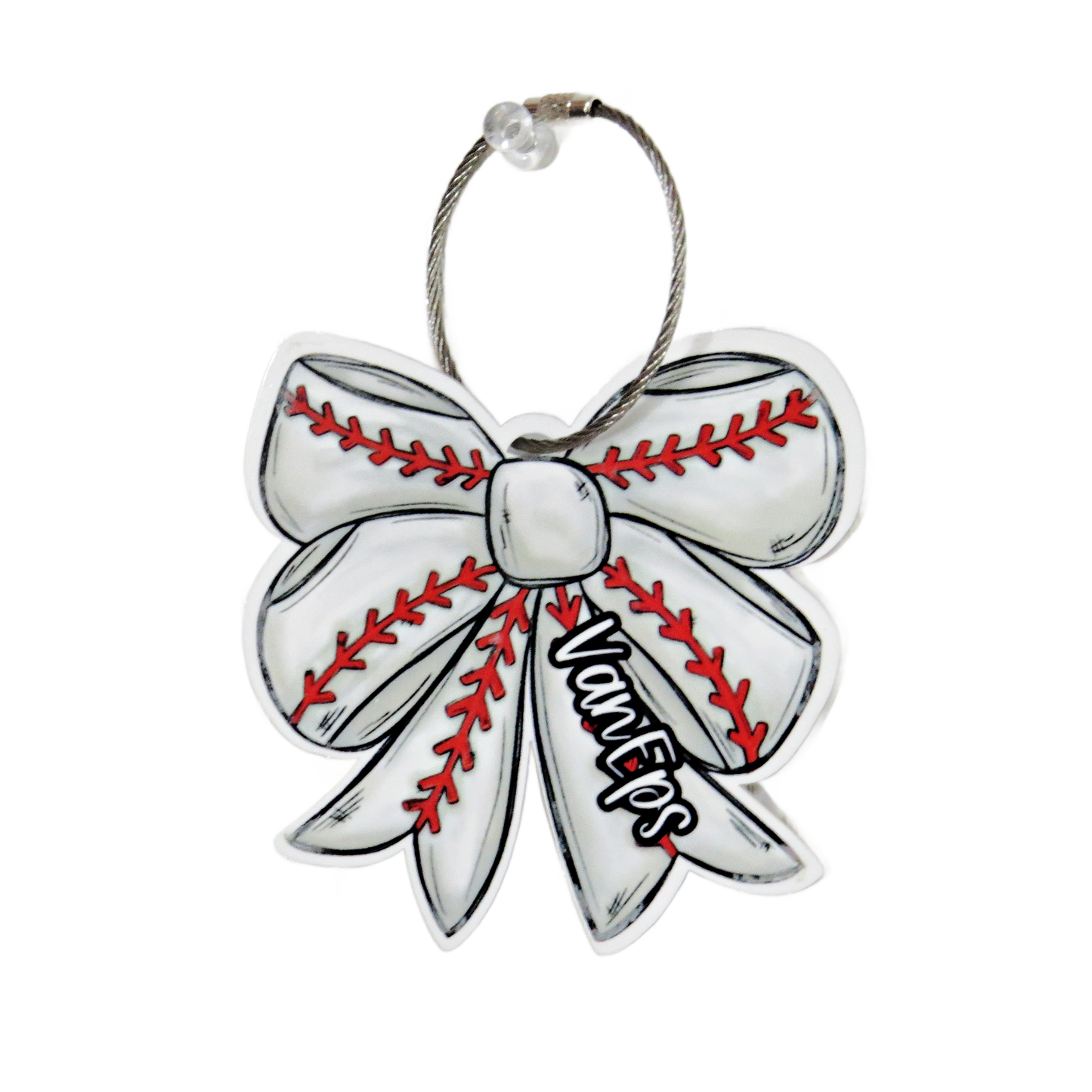 Personalized Baseball Bow Bag Tag with Name for Backpack Sports Bag - Custom Kids Acrylic ID
