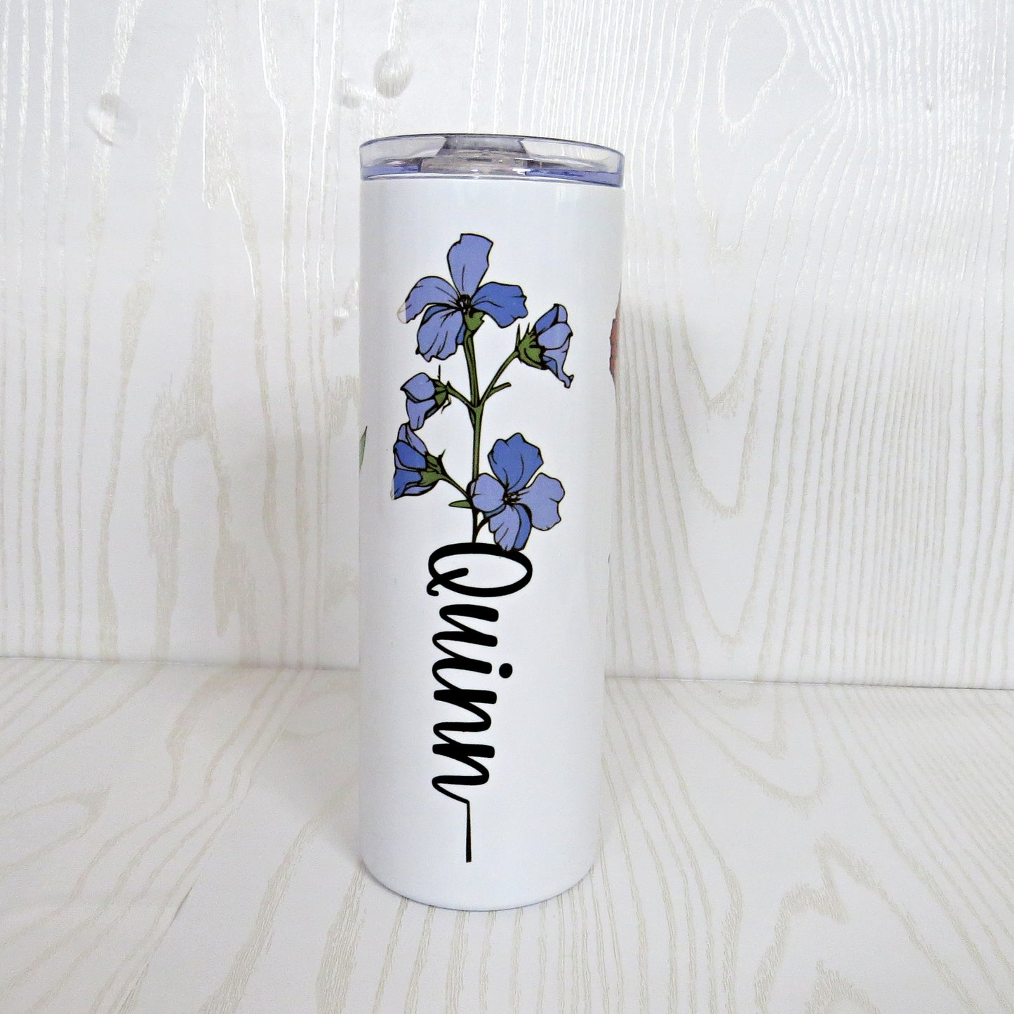 Personalized Tumblers with Birth Flower and Name - Birthday Gifts for Women - Stainless Steel Double Walled 20 Oz Skinny Present