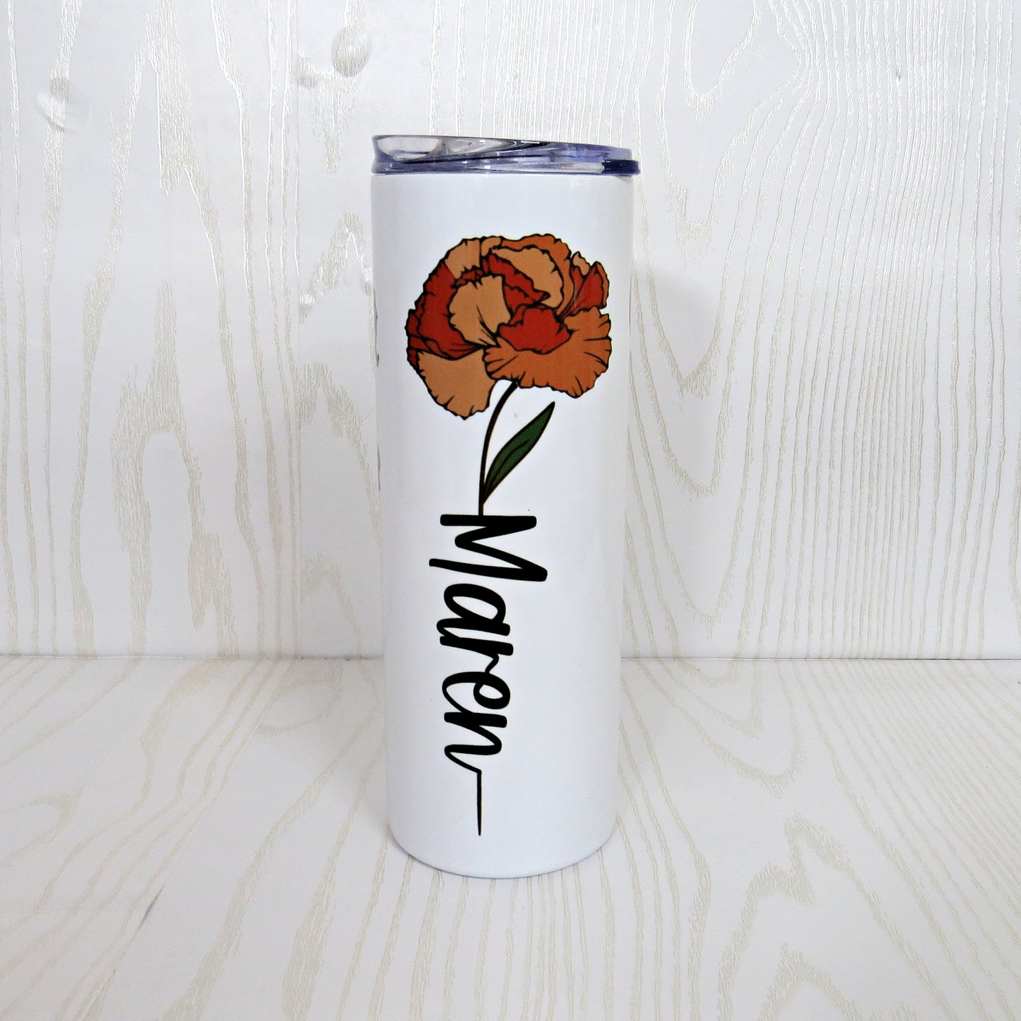 Personalized Tumblers with Birth Flower and Name - Birthday Gifts for Women - Stainless Steel Double Walled 20 Oz Skinny Present