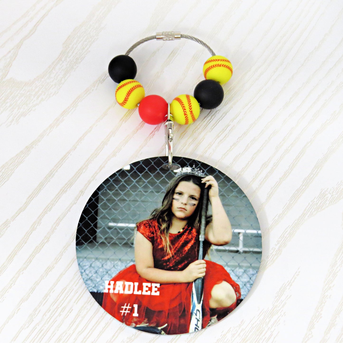 Personalized Softball Mom Bag Tag with Name for Purse Backpack Sports Bag - Custom Kids Picture Acrylic ID