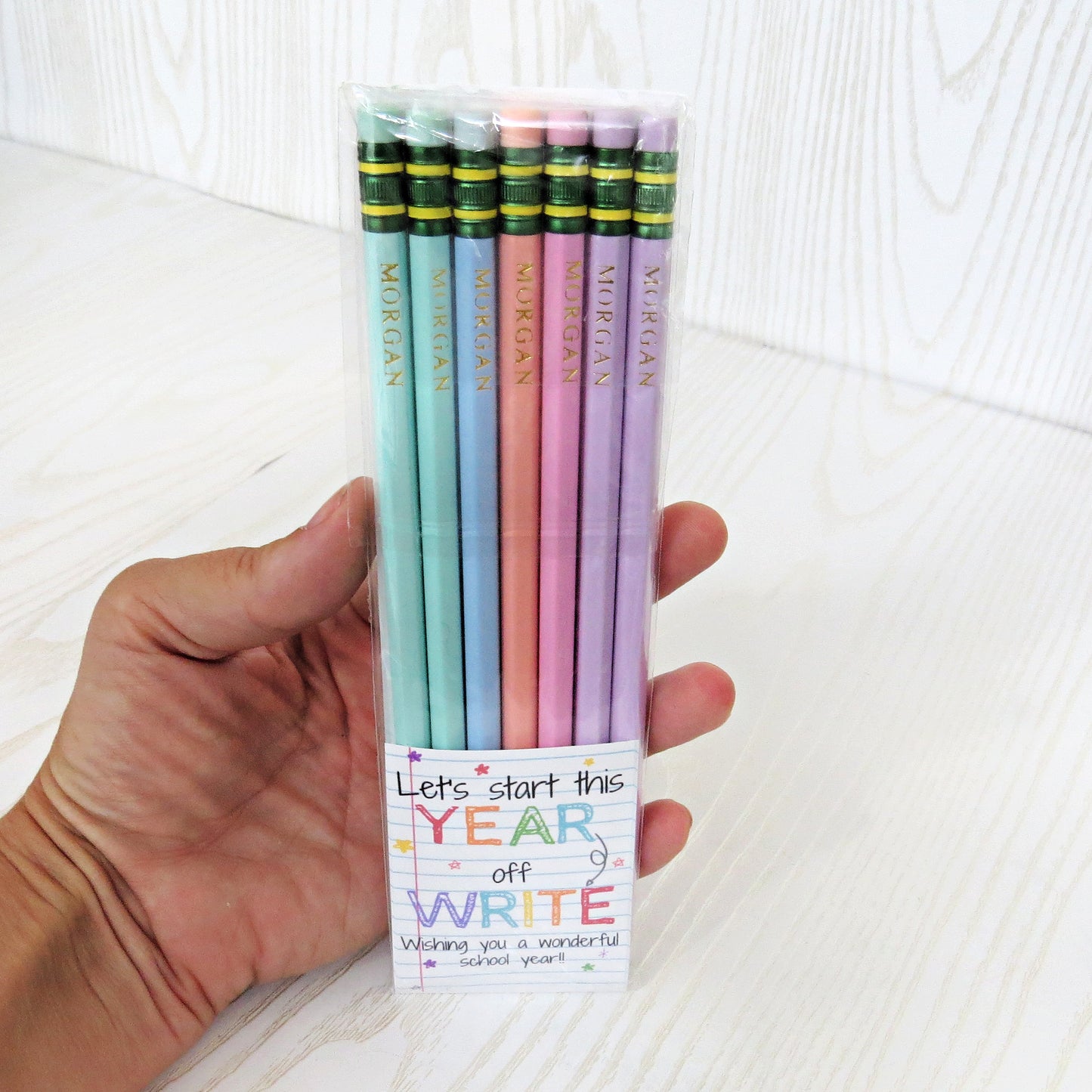 Custom Personalized Pencils Set – Let's Start the Year off Write! Pastel #2 Pencils with Name – Laser Foil Stamped – Teacher Gift, Back to School Supplies, Kids, Students, or Personal Use