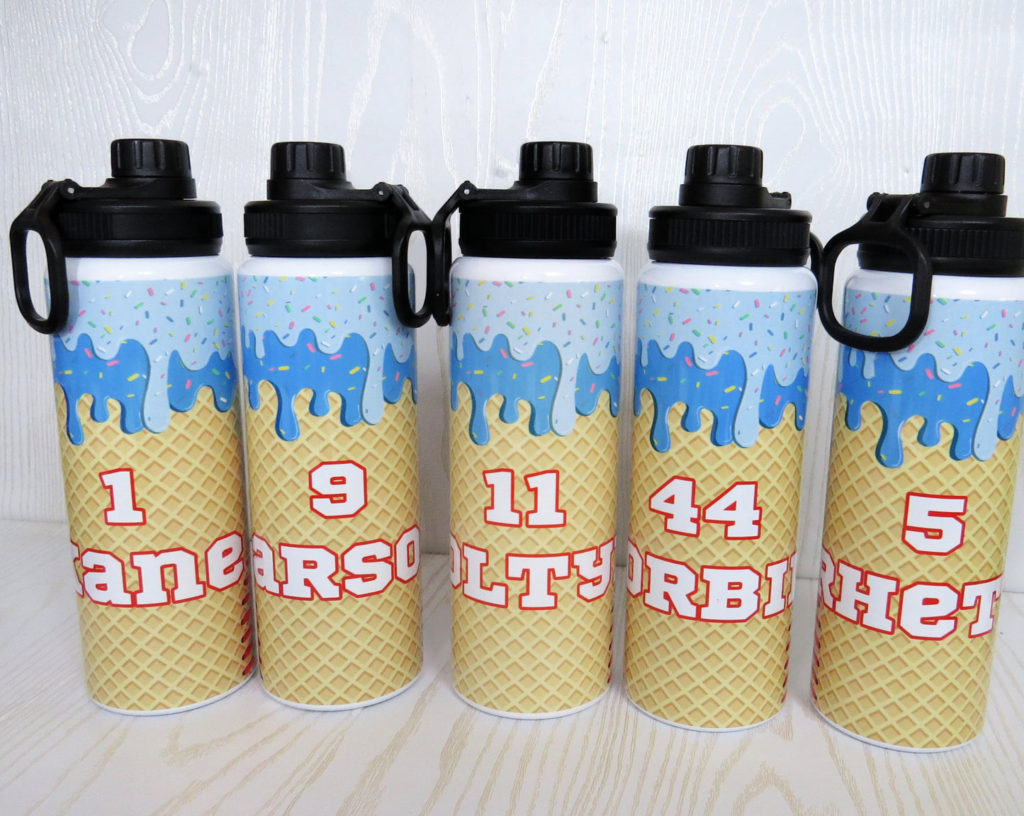 Custom 32 oz Baseball Ice Cream Water Bottle with Sprinkles – Personalized Sports Drip Design for Kids – Custom Name Gift