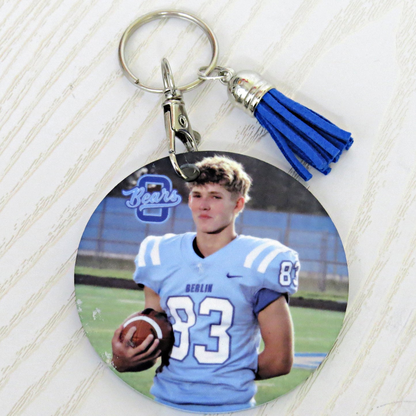 Olentangy Berlin Themed Football Keychain with Custom Picture