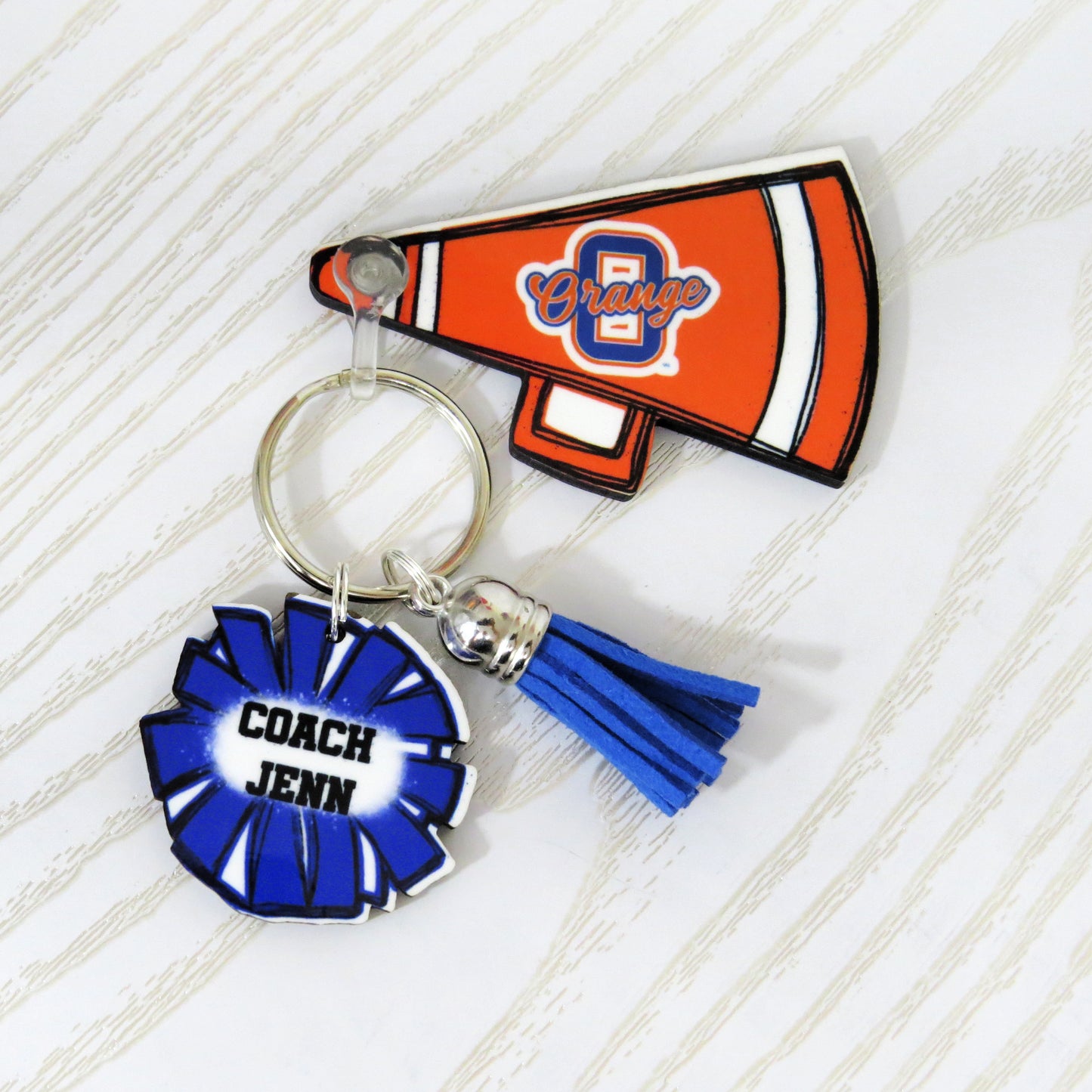Olentangy Orange Cheer Keychain Personalized with Name - Cheerleader Megaphone Custom Sports Keychain