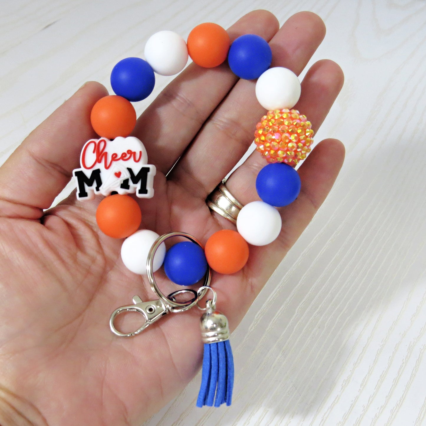 Cheer Mom Silicone Bead Wristlet Keychain – Personalized Team Color Bracelet