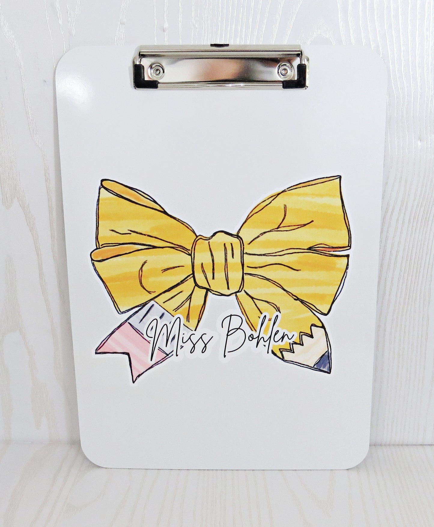 Personalized Teacher Clipboard with Yellow Bow