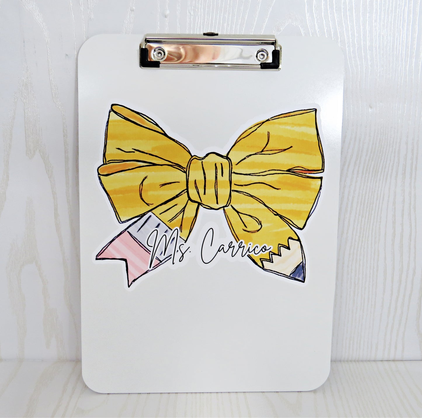 Personalized Teacher Clipboard with Yellow Bow