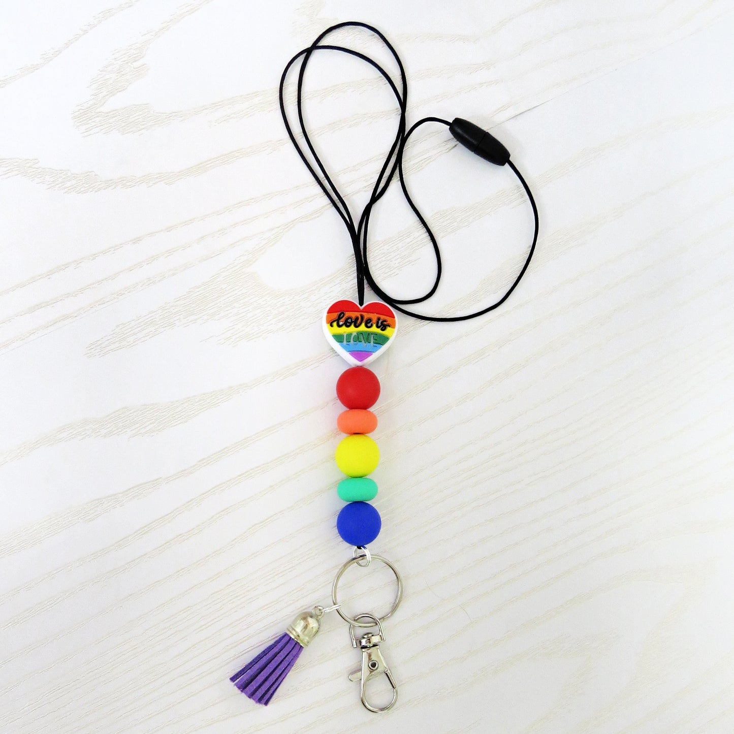 Love is Love Pride Lanyard - Rainbow Stylish Cute Beaded Design - Breakaway Clasp for ID Badges and Keys