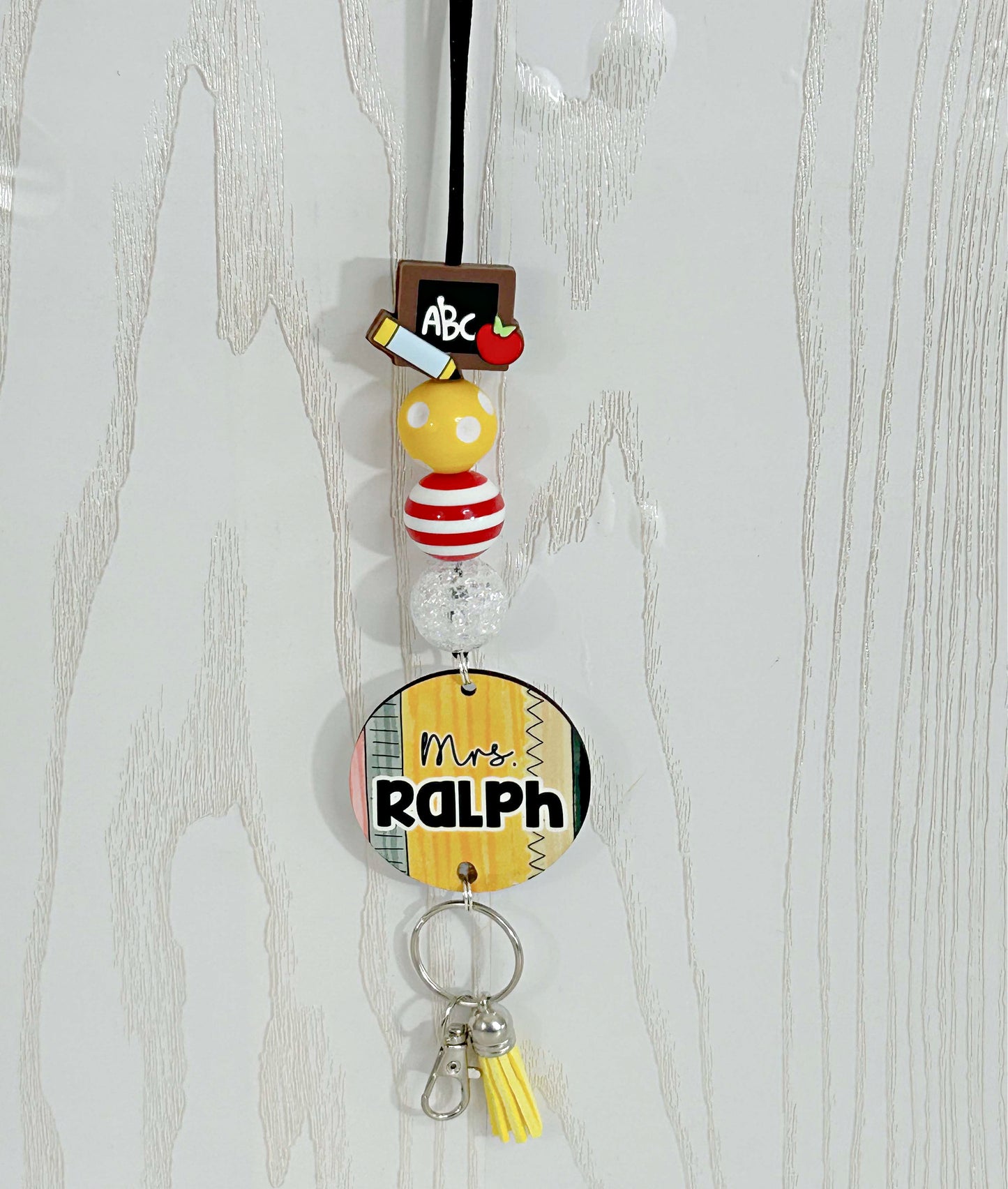 Kenzie's Boutique Handmade Personalized Pencil Teacher Lanyard - Stylish Cute Beaded Design - Breakaway Clasp for ID Badges and Keys