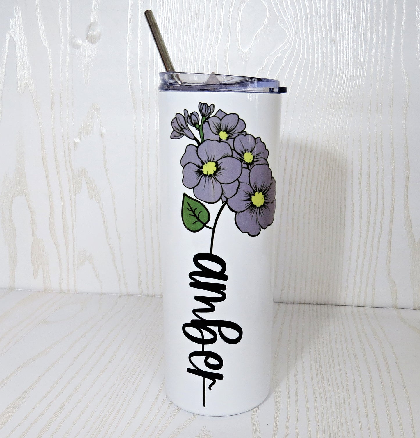 Personalized Tumblers with Birth Flower and Name - Birthday Gifts for Women - Stainless Steel Double Walled 20 Oz Skinny Present