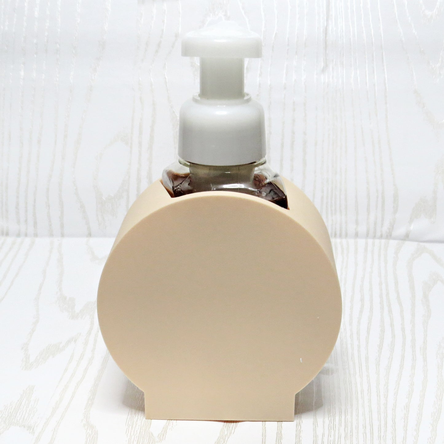 Pink Concha Foaming Soap Holder for Bath and Body Works - Pan Dulce Sink Decor - lifestyle with soap bottle inserted