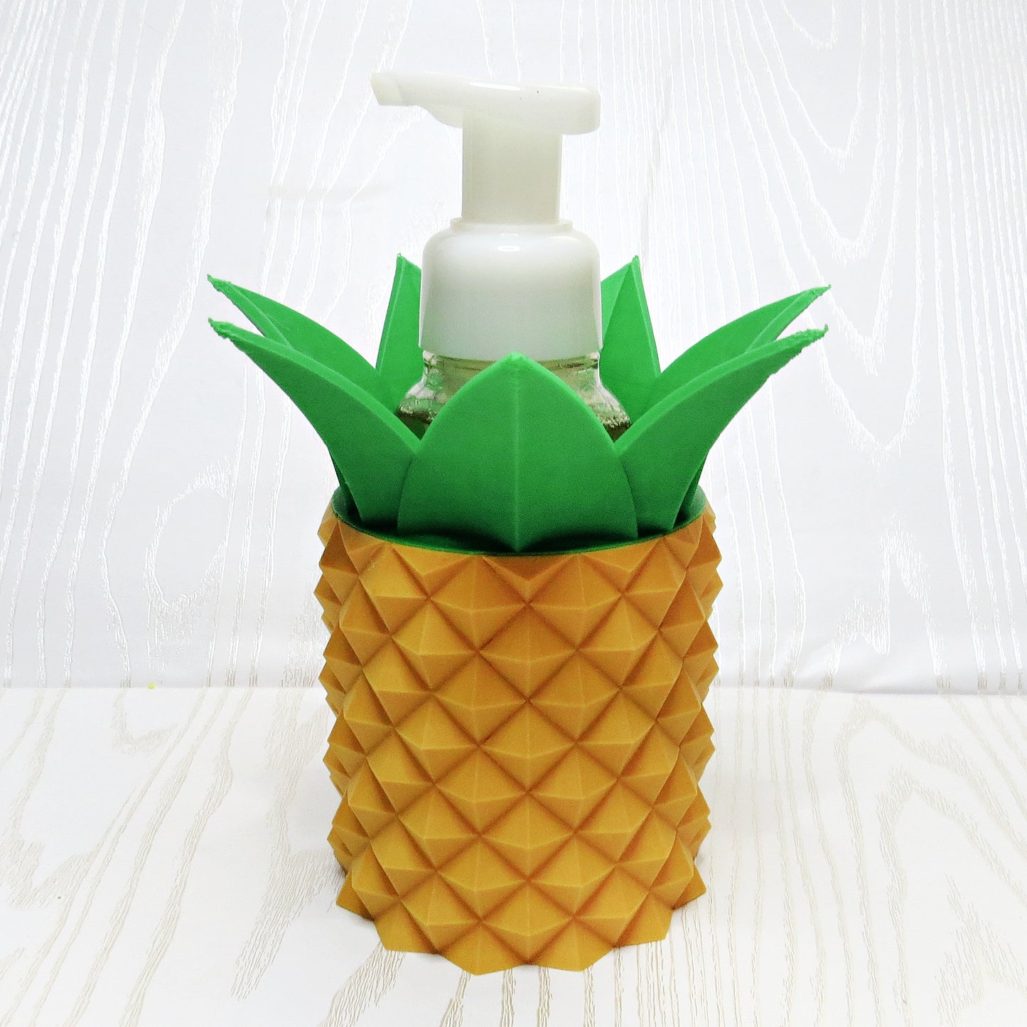 Pineapple Foaming Soap Bottle Holder – Cute 3D Printed Gold Pineapple with Diamond Texture and Green Leaf Crown – Bath and Body Works Foaming Soap Dispenser Stand – Tropical Beach Summer Bathroom Kitchen Counter Decor – Pineapple Lover Coastal Gift