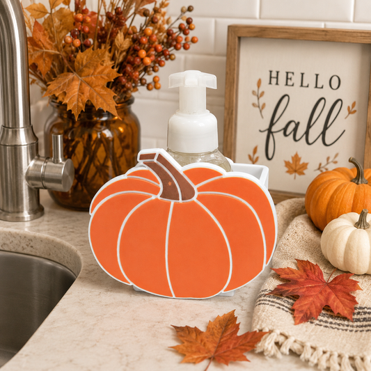 Pumpkin Foaming Soap Bottle Holder – Cute 3D Printed Orange Pumpkin with Ribbed Segments – Bath and Body Works Foaming Soap Dispenser Stand – Fall Halloween Thanksgiving Bathroom Kitchen Counter Decor – Autumn Pumpkin Seasonal Gift