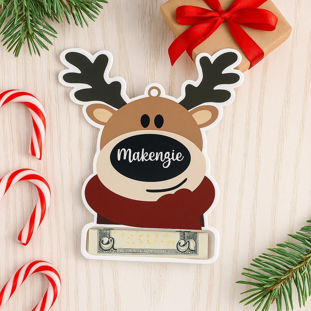 Custom Reindeer Money Holder Ornament – Personalized Christmas Cash Gift for Kids