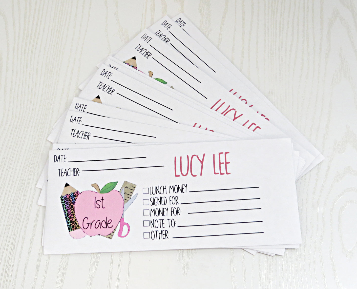 Personalized School Envelopes - Custom Teacher Envelopes - Notes to Teacher Envelope - Lunch Money Envelopes -