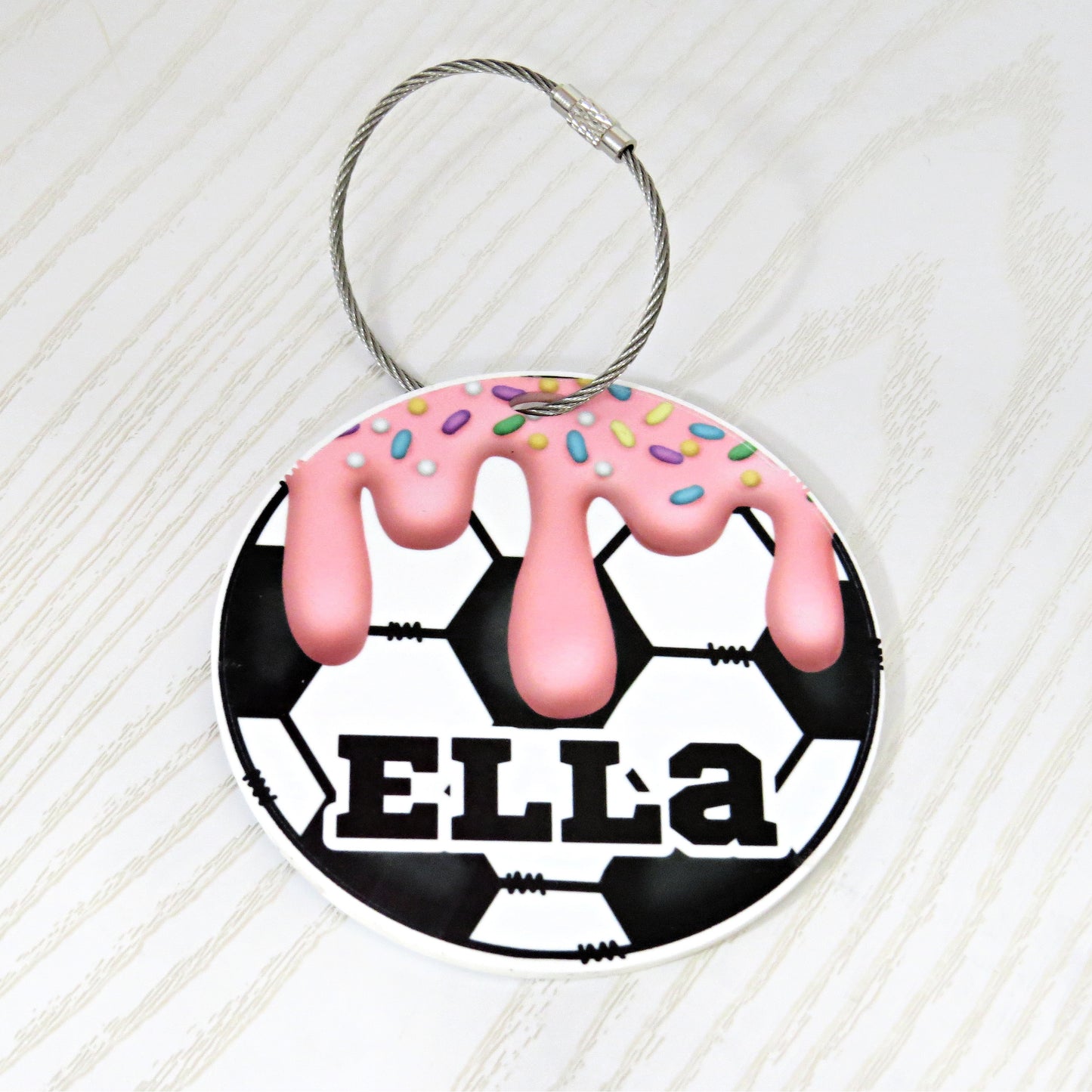 Personalized Soccer Drip Bag Tag with Name for Backpack Sports Bag - Custom Kids Ice Cream with Sprinkles Drip Acrylic ID
