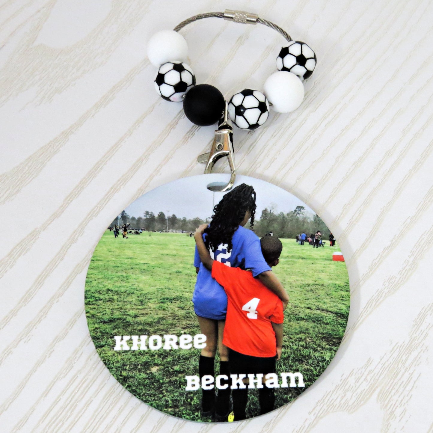 Personalized Soccer Mom Bag Tag with Name for Purse Backpack Sports Bag - Custom Kids Picture Acrylic ID