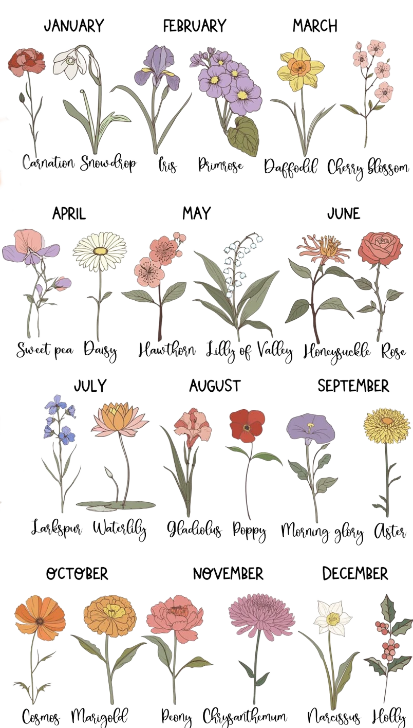 Personalized Tumblers with Birth Flower and Name - Birthday Gifts for Women - Stainless Steel Double Walled 20 Oz Skinny Present
