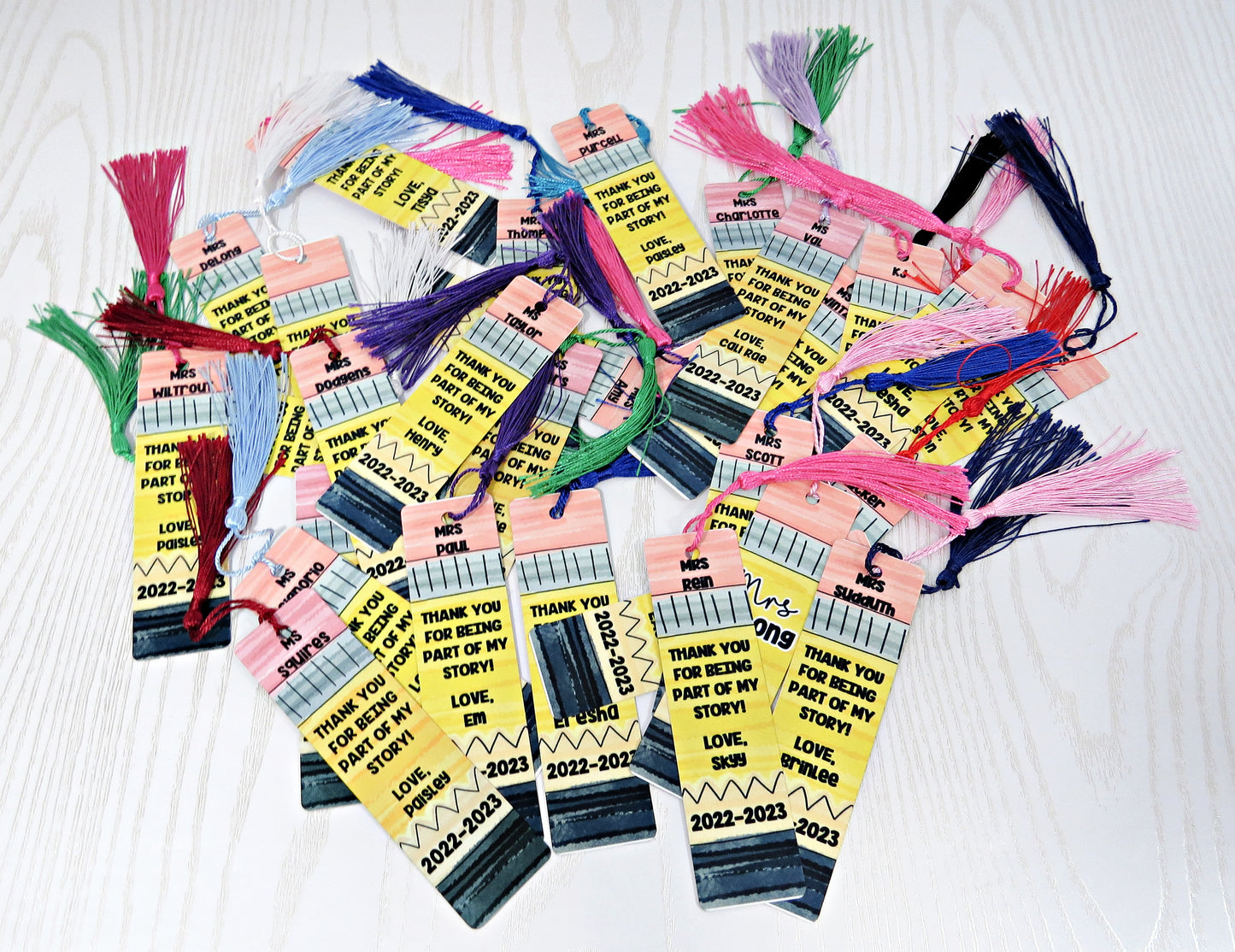 Personalized “Thank You for Being Part of My Story” Teacher Bookmark – Custom Name Pencil Design with Tassel