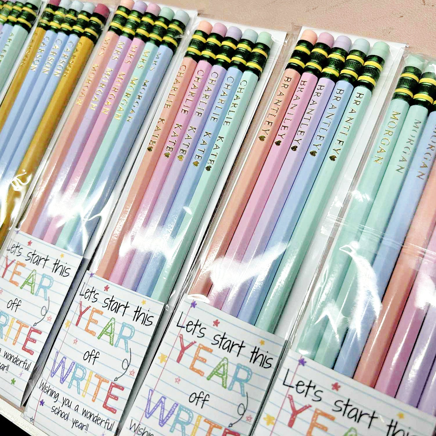 Custom Personalized Pencils Set – Let's Start the Year off Write! Pastel #2 Pencils with Name – Laser Foil Stamped – Teacher Gift, Back to School Supplies, Kids, Students, or Personal Use