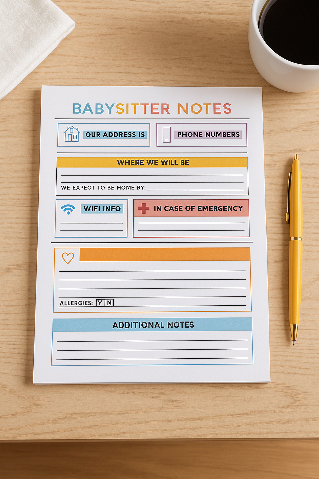 Babysitter Notepad - Fridge Grocery List Note Pad - Refrigerator Planner Weekly - Emergency Phone Numbers - Address Allergies Information - 52 Page All Out of Notepad Weekly Planner