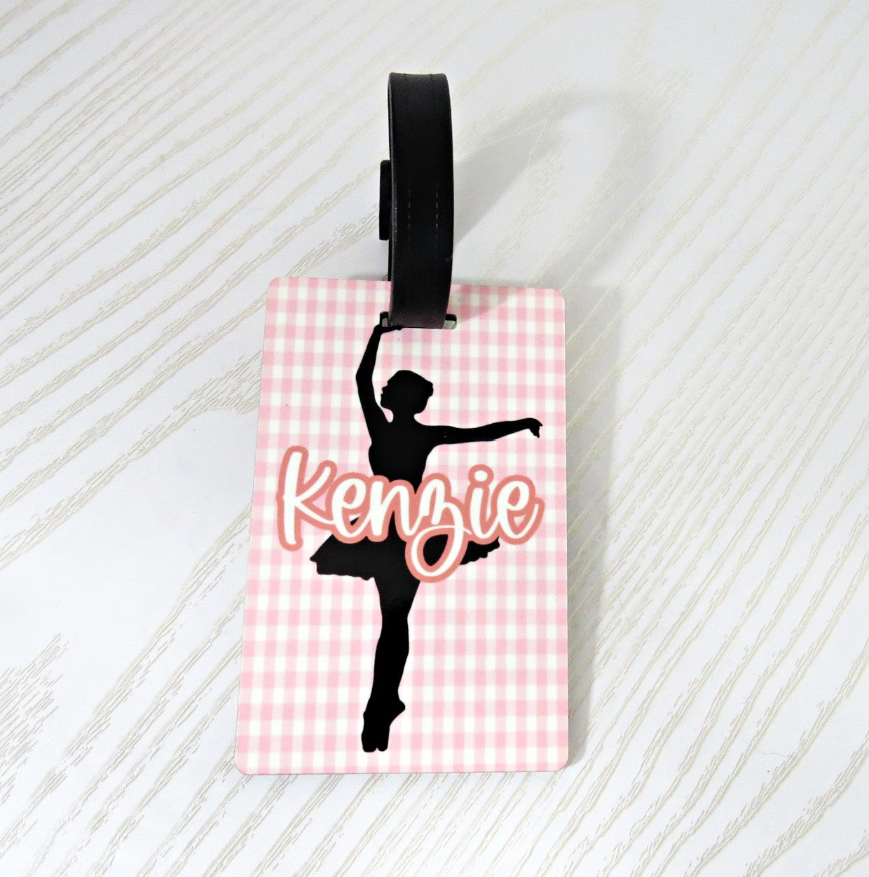 personalized-ballerina-bag-tag-with-pink-gingham-and-dancer-silhouette