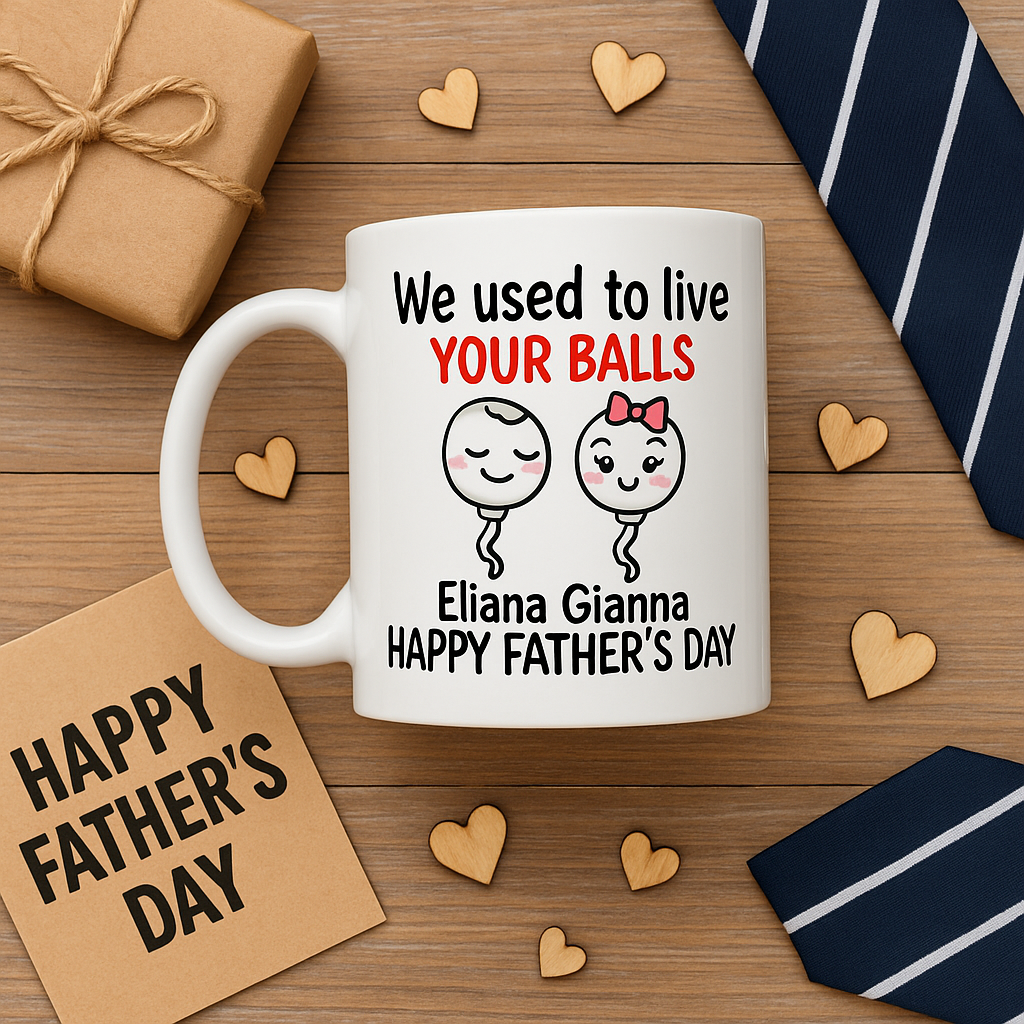 Personalized We Used To Live In Your Balls Funny Fathers Day Mug For Dad - Father From Daughter Son Custom Multi Kids Name Swimming Sperm Mug Gifts