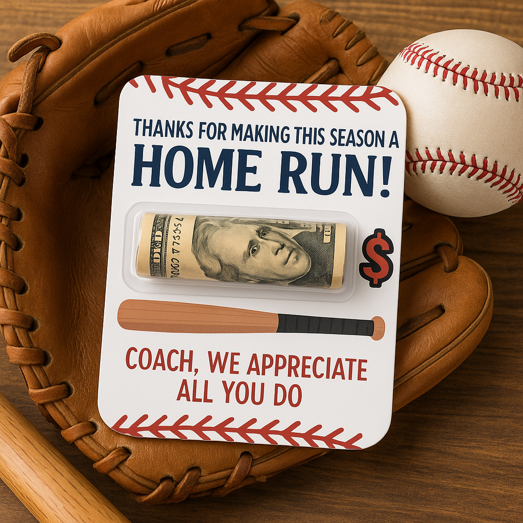 Baseball Coach Gift Money Holder Card – Thank You Appreciation Gift for Men or Women – End of Season, Birthday, or Retirement Present